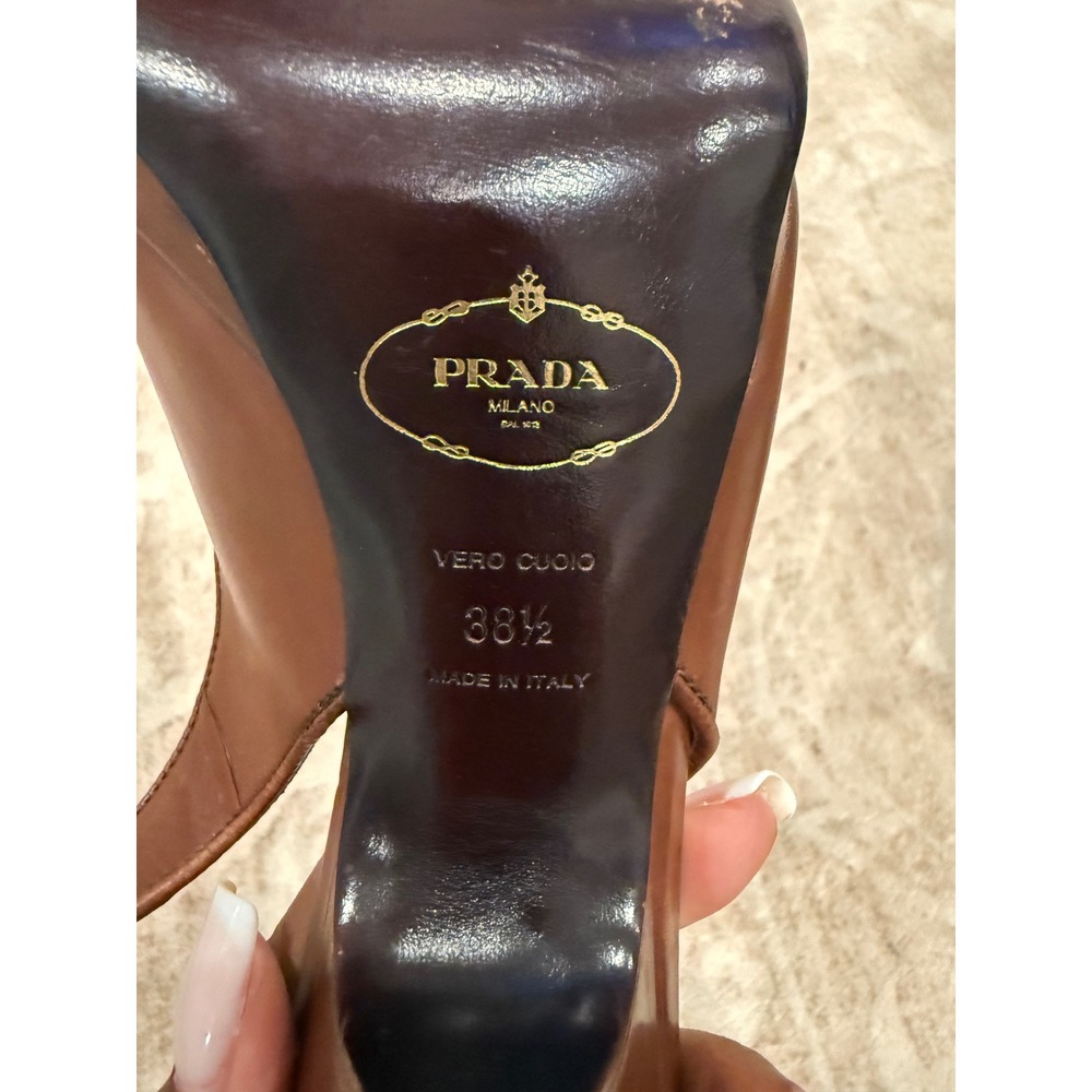 Prada Brown Leather Slingback Loafer Pumps IT 38.5 - Picture 7 of 9